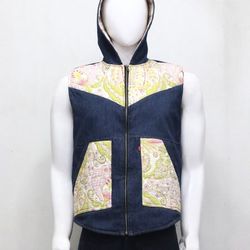 CR01160 Upcycled Floral Patchwork Hooded Vests