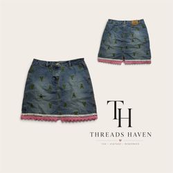 Upcycled Mini Skirt with Lace Trim – Handmade Fash..