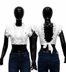 CR2161 Upcycled Ruffle Sleeve Backless Crop Blouse..