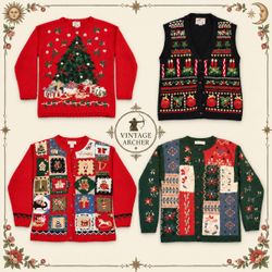 Vintage Heavy Knit Novelty Xmas Jumpers 10pcs (CM4..