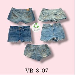 Y2K Pantaloni Corti in Denim Ricamati Mini All'ing..