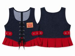 CR02316 Upcycled Levi's Lace-Up Pleated Denim Vest