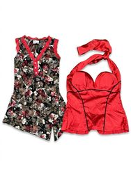 (FV-2583) Y2K Red Lace & Floral Aesthetic Cami Top..