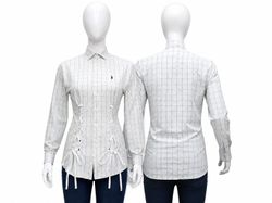 CR2054 UPCYCLED LACE-UP WAIST PLAID SHIRT
