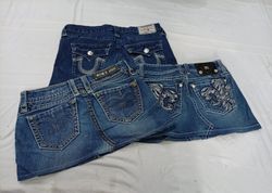 CR11104 Upcycled Mix-Branded Mini Denim Skirts