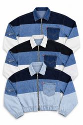 CR2043 Upcycled Color-Block Denim Zip Jacket