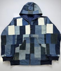 Upcycled Patchwork Denim Hoodie Jacket | Reworked ..