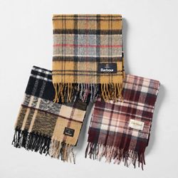 Athletic Barbour Plaid Fringed Scarves