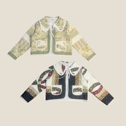 Upcycled Patchwork Frill Collar Quilted Jacket