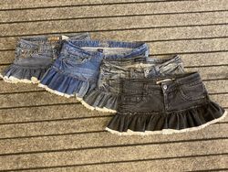 Upcycled Y2K Denim Ruffle Micro Mini Skirt