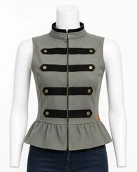 CR02229 Upcycled Carhartt Military-Style Peplum Ve..