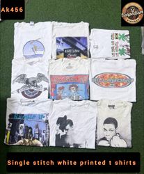 Single stitch white printed t shirts ak456