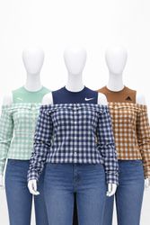 CR1263 Upcycled Off-shoulder Reworked Shirt-Top