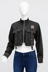 CR2227 UPCYCLED CARHARTT BLACK DENIM UTILITY CROP ..