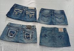 CR10923 Upcycled Mix-Branded Mini Denim Skirts