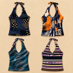 Y2k Upcycled Printed Abstract Halter Tops