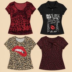 Y2K Femme Grunge Graphic Tops