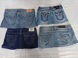 CR10586 Upcycled Mix Branded Mini Denim Skirts