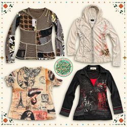 Y2K Patchwork & Graphic Long Sleeve Tops Mix :10pc..