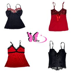 Red and Black Lace Trim Camisoles (IB-017)