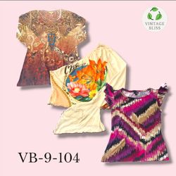 Y2K Vintage Mix Printed Poly Blouse Wholesale Bund..