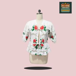 Upcycled Embroidered Tie Front Peasant Blouses Sel..