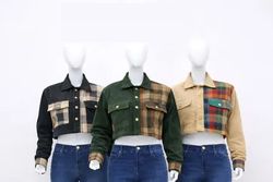 CR2183 Upcycled Repurposed Corduroy Plaid Jacket