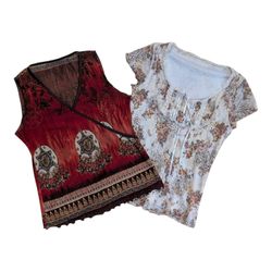 Y2K Vintage Boho Printed Tops – Paisley & Floral M..