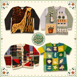 Vintage Heavy Knit Novelty Jumpers Mix Bundle: 10p..