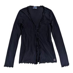 Y2K Vintage Black Cardigan – Long Sleeve Ruffle Tr..