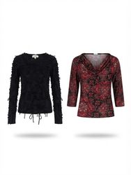 (FV-2381)     Y2K Gothic Red & Black Tops | Dark F..