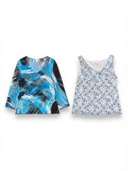 (FV-2212)     Turquoise & Blue Printed Women’s Top..