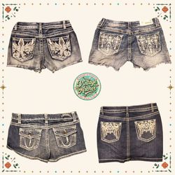 Y2K Western Chic Rhinestone Denim Shorts Collectio..