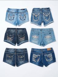Y2K Rhinestone & Embroidered Denim Shorts – Vintag..