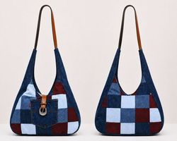 CR1543 Upcycled Denim Patchwork Shoulder Bag