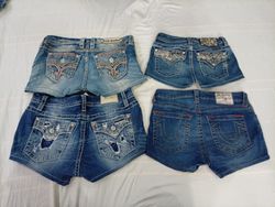 CR10889 Upcycled Mix-Branded Mini Denim Shorts