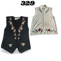 VTG White Zip-Up Knit Vest w/ Cardinal Embroidery ..