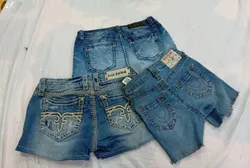 CR11651 UPCYCLED MIX-BRANDED MINI DENIM SHORTS