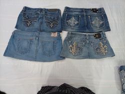 CR10469 Upcycled Mix Branded Mini Denim Skirts