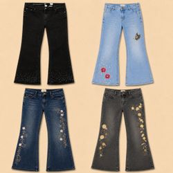 Y2K Up cycled Floral and  Butterfly Jeans