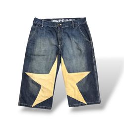 UPCYCLED JORTS WITH STAR PATCH