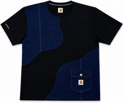 CR01069 Upcycled Carhartt Wave-Panel Denim T-Shirt..
