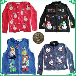 Vintage Heavy Knit Novelty Jumper Sweater Ugly Chr..