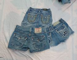 CR11519 Upcycled Mix-Branded Mini Denim Shorts