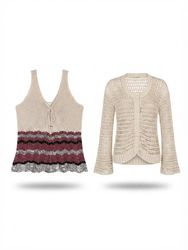 (FV-2477)     Cream Knitwear & Crochet Cardigan Mi..