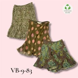 Y2K Green Floral Poly Skirt Wholesale Lot – Vintag..