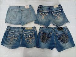 CR10563 Upcycled Mix Branded Mini Denim Shorts