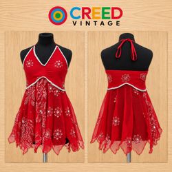 CR2304 UPCYCLED EMBELLISHED HALTER HANDKERCHIEF TO..