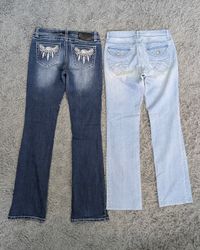 ***Y2K Embroidered Flare Jeans – Retro 2000s Denim..