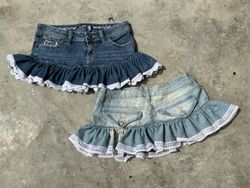 Upcycled Y2K Denim Cotton Lace Micro Mini Skirts